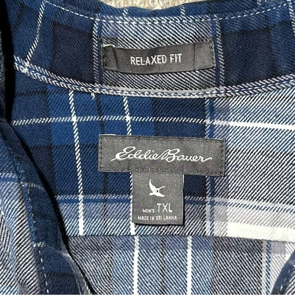Eddie Bauer Men’s Relaxed Fit Button Up Flannel‎ Shirt Size TXL Blue - Picture 2 of 8